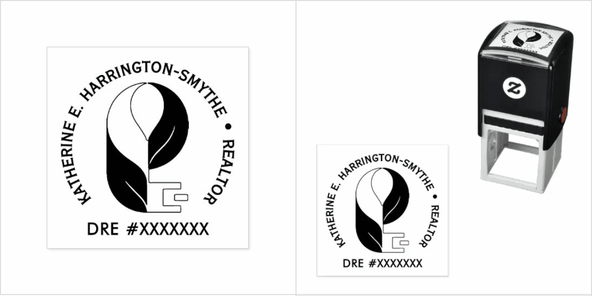 Custom realtor logo with DRE return rubber self-inking stamp