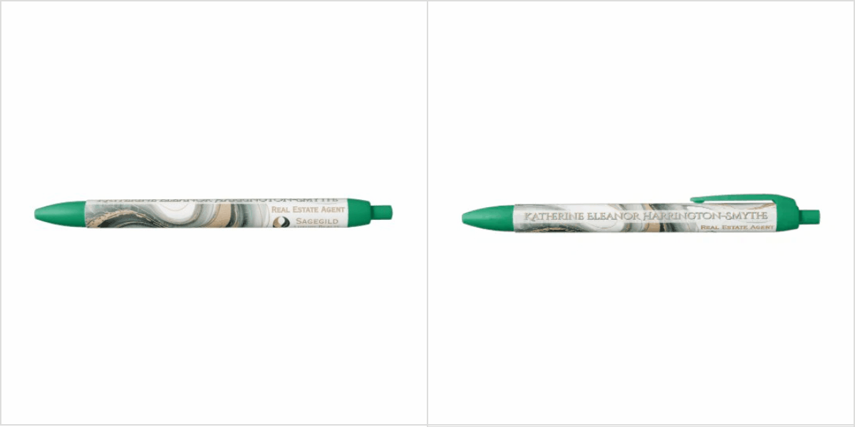 Luxury sage and gold marble realtor personalized pen